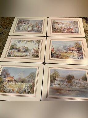 Cottages Watercolor Dinning 6 Art Deco Placemats NIB